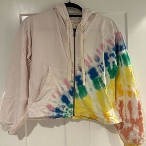 Electric and rose tie dye zip up hoodie. Size small